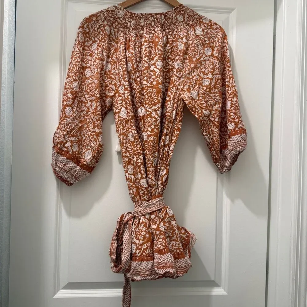 Cleobella Gwen Mini Dress in the Anila Block Print Size M Terracotta - Picture 3 of 5
